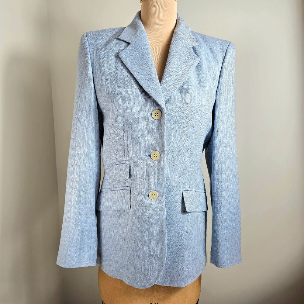 Brooks Brothers Powder Blue Silk Wool Herringbone Blazer Size 4 NWT